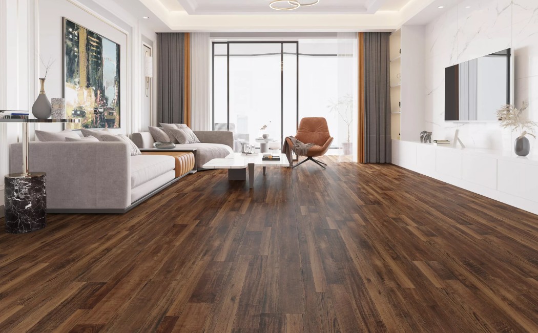 Modern Laminate Flooring by a Trusted Laminate Flooring Company Spacious modern living room featuring stylish laminate flooring installed by a trusted Laminate Flooring Company, offering durability, elegance, and a seamless finish.